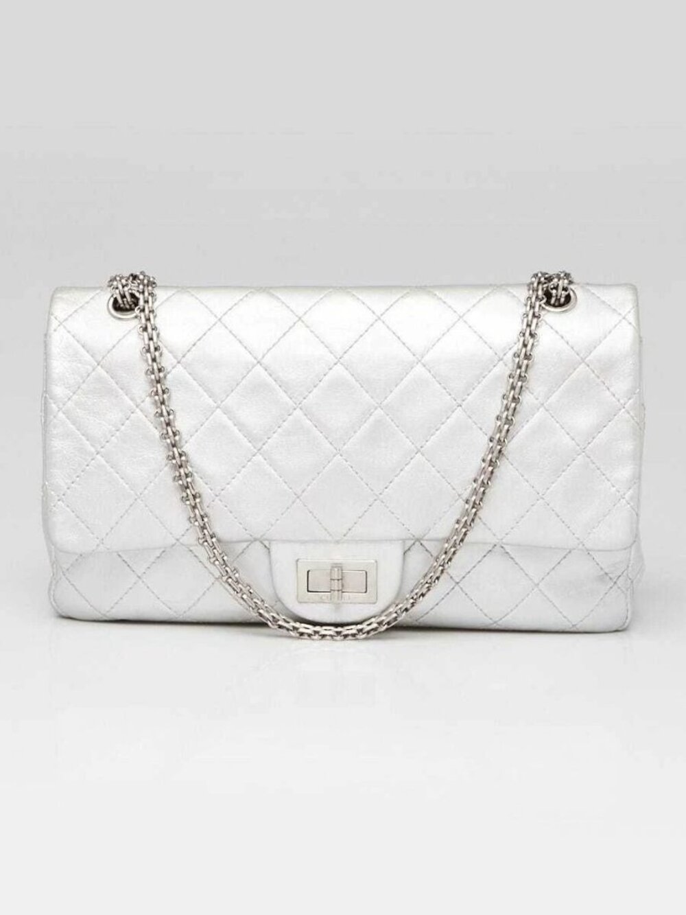 Chanel Silver 2.55 Reissue Quilted Classic Calfskin Leather 227 Jumbo Flap Bag